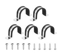 sourcing map 5 abrazaderas de cable de 40 mm, acero inoxidable 304 con revestimiento de goma, abrazaderas de cable aisladas, correa de tubo con tornillos autorroscantes para instalación de alambre de