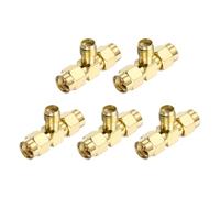 sourcing map 5 adaptadores rectos SMA tipo T SMA hembra a doble macho, convertidor de 50 ohmios para antenas, monitoreo de señal, banco de pruebas, router WiFi, navegación de coche, color dorado