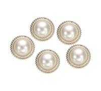 sourcing map 5 botones de perlas de imitación de color blanco dorado de 40 L, 25 mm, 2,5 cm de diámetro, 1,6 cm de grosor, botón de costura redondo de plástico, cierre de repuesto para abrigos, ropa