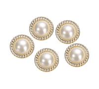 sourcing map 5 botones de perlas de imitación de color blanco dorado de 40 L, 25 mm, 2,5 cm de diámetro, 1,2 cm de grosor, botón de costura redondo de plástico, cierre de repuesto para manualidades