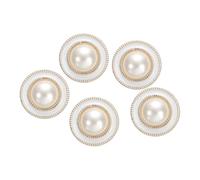 sourcing map 5 botones de perlas de imitación de color blanco dorado de 40 L, 25 mm, 2,5 cm de diámetro, 1,5 cm de grosor, botón de costura redondo de plástico, cierre de repuesto para manualidades