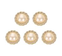 sourcing map 5 botones de perlas de imitación de color dorado y blanco de 40 L de 25 mm y 1 pulgada de plástico, cierre de repuesto para abrigos, ropa, manualidades, decoración #4