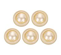 sourcing map 5 botones de perlas de imitación de color dorado y blanco de 40 L de 25 mm y 1 pulgada de plástico, cierre de repuesto para abrigos, ropa, manualidades, decoración #2