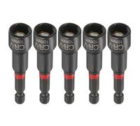 sourcing map 5 brocas de destornillador de tuerca de 10 mm, vástago hexagonal de 65 mm de largo, magnético de 6 puntos, ajuste de pernos de acero CR-V fosfatado de cambio rápido para taladros