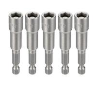 sourcing map 5 brocas de destornillador de tuerca de 8 mm, vástago hexagonal de 1/4 pulgadas, 65 mm, llaves magnéticas de 6 puntos, ajuste de pernos de acero Cr-V de cambio rápido para taladros
