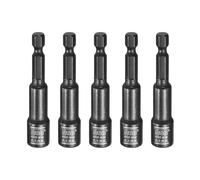 sourcing map 5 brocas de destornillador de tuerca de 8 mm, vástago hexagonal de 65 mm de largo, magnéticos, 6 puntos, ajuste rápido de pernos de acero CR-V para taladros eléctricos