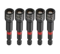 sourcing map 5 brocas de destornillador de tuerca de 8 mm, vástago hexagonal de 65 mm de largo, magnéticos, 6 puntos, ajuste de pernos de acero CR-V fosfatado de cambio rápido para taladros eléctricos