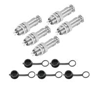 sourcing map 5 conectores de aviación GX12 de 4 pines de 300 V 5 A 16 mm, conector circular de metal con enchufe macho hembra y tapas impermeables para remolques, drones, equipos industriales, color
