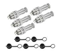 sourcing map 5 conectores de aviación GX12 de 5 pines de 300 V 5 A 16 mm, conector circular de metal con enchufe macho hembra y tapas impermeables para remolques, drones, equipos industriales, color