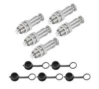 sourcing map 5 conectores de aviación GX12 de 7 pines de 300 V 5 A 16 mm, conector circular de metal con enchufe macho hembra y tapas impermeables para remolques, drones, equipos industriales, color