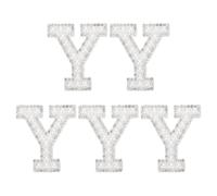 sourcing map 5 parches autoadhesivos de letras Y de perlas con diamantes de imitación de la A a la Z, apliques de letras con purpurina para ropa, tela, mochila, color blanco