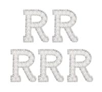 sourcing map 5 parches de letra R de perlas con diamantes de imitación A-Z, parches autoadhesivos para coser, apliques de letras con purpurina para ropa, tela, mochila, color blanco