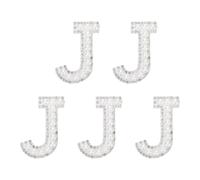 sourcing map 5 parches de perlas con letra J, parches autoadhesivos del alfabeto A-Z con diamantes de imitación de perlas para coser, apliques de letras con purpurina para ropa, tela, mochila, color