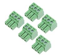 sourcing map 5 Pcs AC300V 8A 3.81mm Paso 3P Ángulo Plano Aguja Asiento De Enchufar Pcb Conector Del Bloque De Terminales Verde