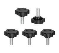sourcing map 5 pomos de estrella de sujeción M8 x 20 mm, rosca métrica macho de acero al carbono, tornillos de apriete a mano, pernos roscados para plantillas de carpintería, color negro