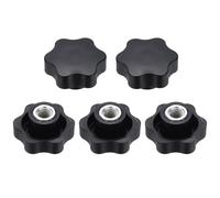 sourcing map 5 pomos de estrella M12 con rosca hembra de 48 mm, cabeza de plástico de 6 puntos, inserto de hierro, agujero no pasante, perilla roscada atornillada, asas de sujeción a mano, color negro