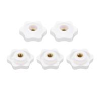 sourcing map 5 pomos de estrella M5 con rosca hembra de 32 mm, cabeza de plástico de 6 puntos, inserto de latón, agujero pasante, perilla roscada atornillada, asas de sujeción a mano, color blanco
