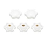 sourcing map 5 pomos de estrella M5 con rosca hembra de 32 mm, cabeza de plástico de 6 puntos, inserto de latón, agujero no pasante, perilla roscada atornillada, asas de sujeción a mano, color blanco