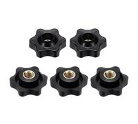 sourcing map 5 pomos de estrella M6 con rosca hembra de 25 mm, cabeza de plástico de 6 puntos, inserto de latón, agujero pasante, perilla roscada atornillada, asas de sujeción a mano, color negro