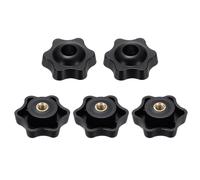 sourcing map 5 pomos de estrella M6 con rosca hembra de 38 mm, cabeza de plástico de 6 puntos, inserto de latón, agujero pasante, perilla roscada atornillada, asas de sujeción a mano, color negro