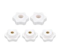 sourcing map 5 pomos de estrella M6 con rosca hembra de 38 mm, cabeza de plástico de 6 puntos, inserto de latón, agujero pasante, perilla roscada atornillada, asas de sujeción a mano, color blanco