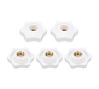 sourcing map 5 pomos de estrella M8 con rosca hembra de 32 mm, cabeza de plástico de 6 puntos, inserto de latón, agujero pasante, perilla roscada atornillada, asas de sujeción a mano, color blanco