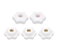 sourcing map 5 pomos de estrella M8 con rosca hembra de 38 mm, cabeza de plástico de 6 puntos, inserto de latón, agujero pasante, perilla roscada atornillada, asas de sujeción a mano, color blanco