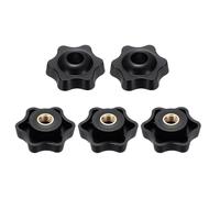 sourcing map 5 pomos de estrella M8 con rosca hembra de 38 mm, cabeza de plástico de 6 puntos, inserto de latón, agujero pasante, perilla roscada atornillada, asas de sujeción a mano, color negro