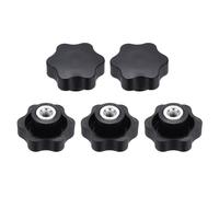 sourcing map 5 pomos de estrella M8 con rosca hembra de 48 mm, cabeza de plástico de 6 puntos, inserto de hierro, agujero no pasante, perilla roscada atornillada, asas de sujeción a mano, color negro