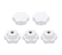 sourcing map 5 pomos de estrella M8 con rosca hembra de 48 mm, cabeza de plástico de 6 puntos, inserto de hierro, agujero no pasante, perilla roscada atornillada, asas de sujeción a mano, color blanco