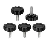 sourcing map 5 pomos moleteados de sujeción M5 x 16 mm, rosca métrica macho de acero al carbono, tornillos de apriete a mano, pernos roscados para plantillas de carpintería, color negro