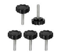 sourcing map 5 pomos moleteados de sujeción M5 x 20 mm, rosca métrica macho de acero al carbono, tornillos de apriete a mano, pernos roscados para plantillas de carpintería, color negro