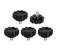 sourcing map 5 pomos moleteados de sujeción M5 x 8 mm, rosca métrica macho de acero al carbono, tornillos de apriete a mano, pernos roscados para plantillas de carpintería, color negro