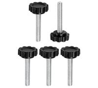 sourcing map 5 pomos moleteados de sujeción M6 x 35 mm, rosca métrica macho de acero al carbono, tornillos de apriete a mano, pernos roscados para plantillas de carpintería, color negro