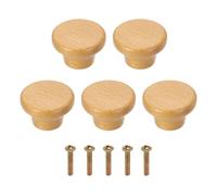 sourcing map 5 pomos redondos de madera para cajón, 1.57 pulgadas de diámetro, pomos de madera maciza con tornillos para muebles, cajones, armarios, armarios, color haya