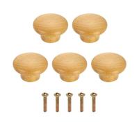 sourcing map 5 pomos redondos de madera para cajón, 1.57 pulgadas de diámetro, pomos de madera maciza con tornillos para muebles, cajones, armarios, armarios, color haya