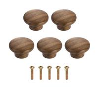 sourcing map 5 pomos redondos de madera para cajones, pomos de madera maciza de 1.57 pulgadas de diámetro, pomos de madera maciza con tornillos para muebles, cajones, armarios, armarios, nogal