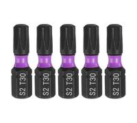 sourcing map 5 puntas de destornillador Torx T30 de 1/4 pulgadas con vástago hexagonal de 25 mm de longitud, estrella magnética de 6 puntos, punta de destornillador S2 de acero para destornilladores