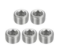 sourcing map 5 tapones de tubería de rosca macho, NPT de 3/4 pulgadas, rosca hexagonal interna de acero inoxidable para montaje y sellado de tuberías, color plateado