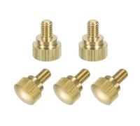 sourcing map 5 tornillos de latón moleteados, pernos de hombro M4 x 6 mm, pomos de agarre escalonado, sujetadores de latón macizo moleteado con diamante para electrónica, mecánica