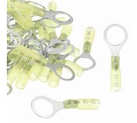 sourcing map 50 conectores de anillo termorretráctil #3/8 pulgadas, terminales de crimpado de anillo aislados de cobre estañado, calibre 12-10 para proyectos químicos industriales eléctricos, amarillo