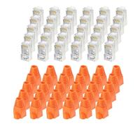 sourcing map 50 conectores de paso CAT6 RJ45, conectores RJ45 STP/FTP 8P8C chapados en oro con 50 botas de alivio de tensión naranja para cable Ethernet de 24-26 AWG