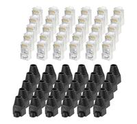 sourcing map 50 conectores de paso CAT6 RJ45, conectores RJ45 STP/FTP 8P8C chapados en oro con 50 botas negras de alivio de tensión para cable Ethernet de 24-26 AWG