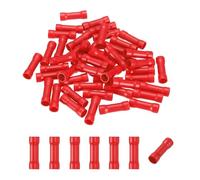 sourcing map 50 conectores de tope totalmente aislados, BV5.5 calibre 12-10, kit de terminales de cableado de cobre rectos para conexión de cable eléctrica, color rojo