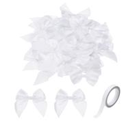 sourcing map 50 mini lazos de cinta de satén de tela de 2.8 pulgadas con cinta de doble cara para manualidades, costura, boda, fiesta de cumpleaños, color blanco