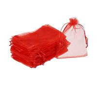 sourcing map 50uds Organza Bolsas 11x16cm Cordón Favor Bolsas Transparente Malla Bolsa para Regalo Joyería Boda Fiesta Navidad Dulces Rojo