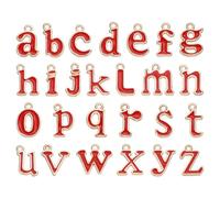sourcing map 52 dijes de letras del alfabeto de la A a la Z, colgante de metal con inicial A-Z del alfabeto esmaltado para collares, aretes, pulseras, joyería, manualidades, color rojo