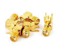 sourcing map 5pcs Conector RF Dorado SMA Hembra a Macho de Soldadura de Montaje PCB de 90 Grados