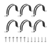 sourcing map 6 abrazaderas de cable de 60 mm, acero inoxidable 304 con revestimiento de goma aislado, correa de tubo con tornillos M4 x 20 mm para instalación de cables de manguera de tubo, color