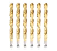 sourcing map 6 brocas helicoidales de titanio con vástago hexagonal de 1/4 pulgadas, diámetro de perforación de 117 mm de longitud, brocas de acero de alta velocidad para metal endurecido, acero
